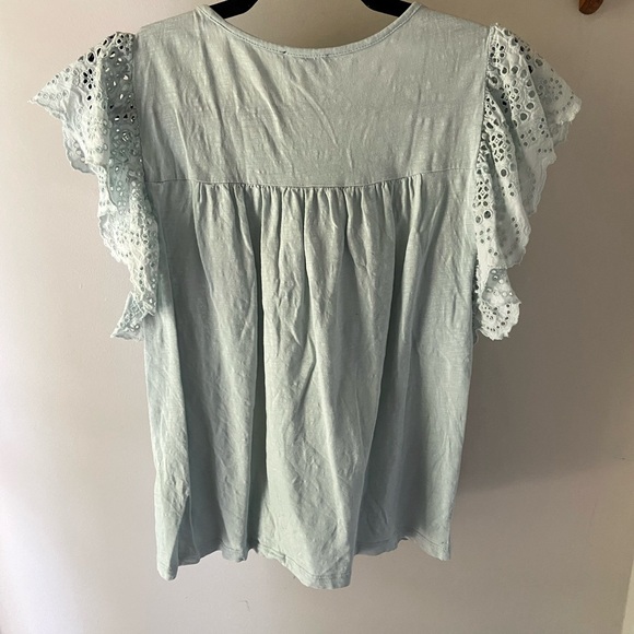 J. Crew 100% Cotton Shirt | size M | light blue | Pom poms and lace detail - Picture 2 of 6